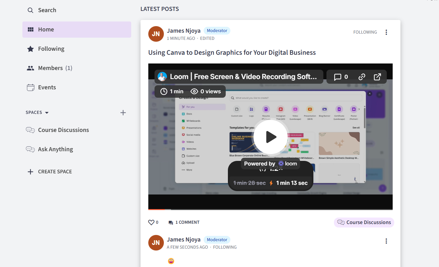 Thinkific community post example