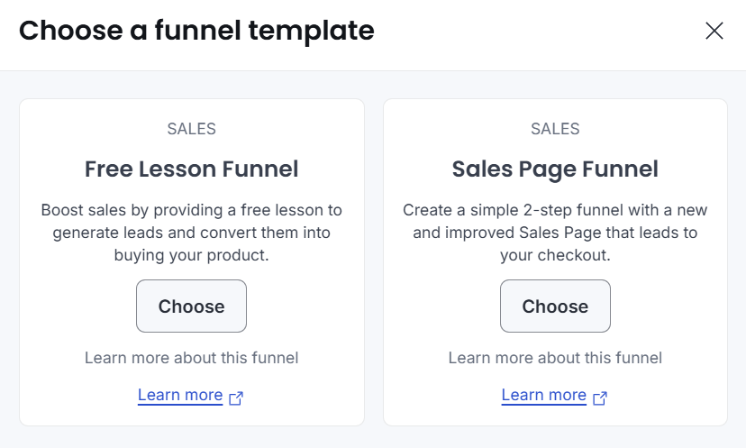 Thinkific's basic sales funnel templates