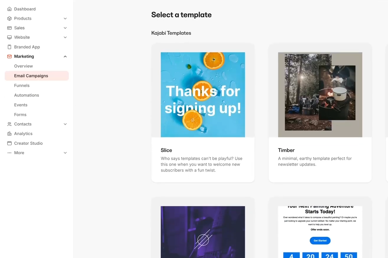 email design templates in Kajabi
