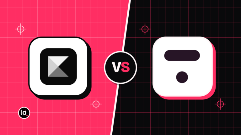 Kajabi and Thinkific app icons on a split pink and black background with a VS badge between them