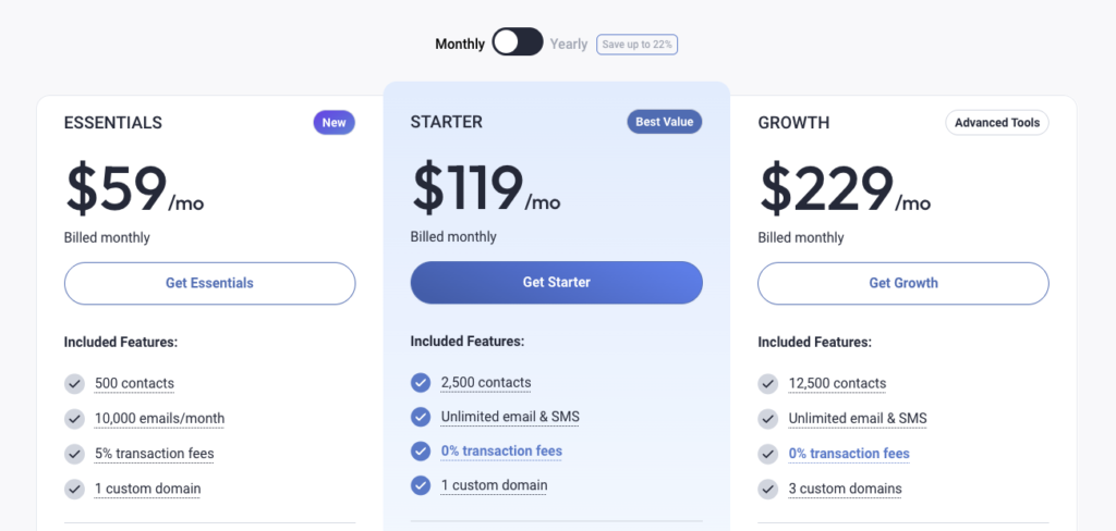 kartra pricing page