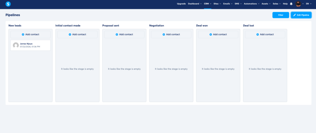 Lead pipeline management on Systeme.io
