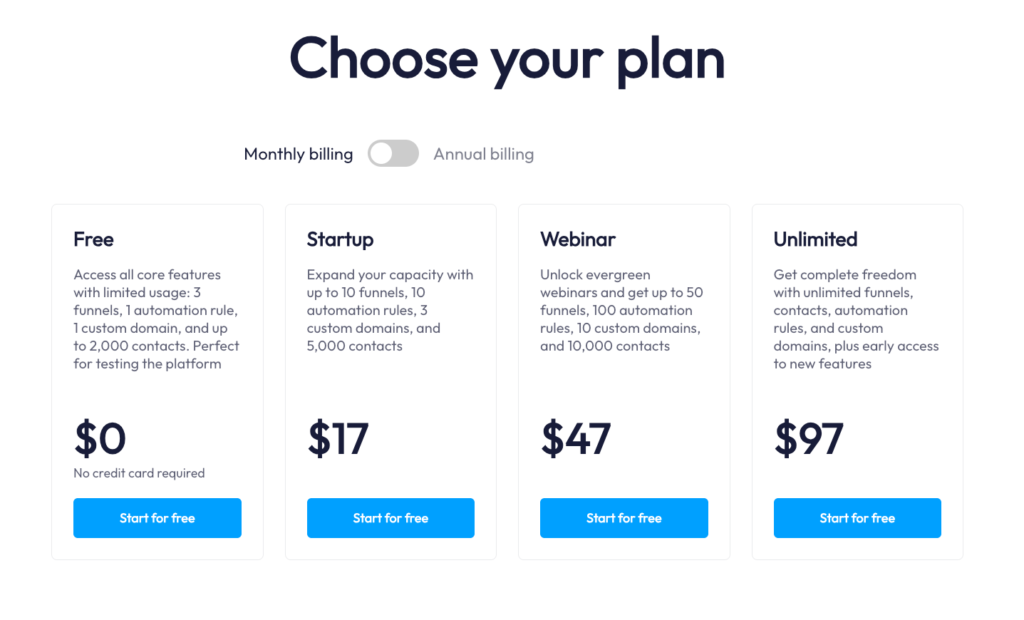 Systeme.io pricing page