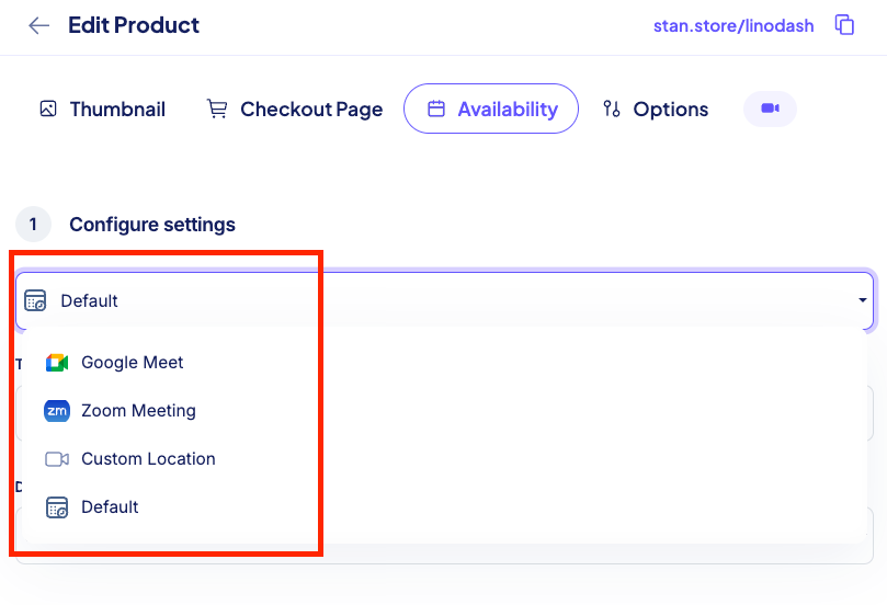 connecting an external video call tool on stan store