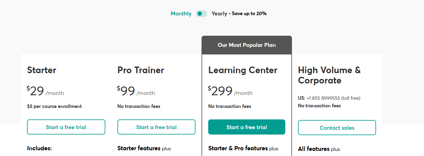 learnworlds pricing page