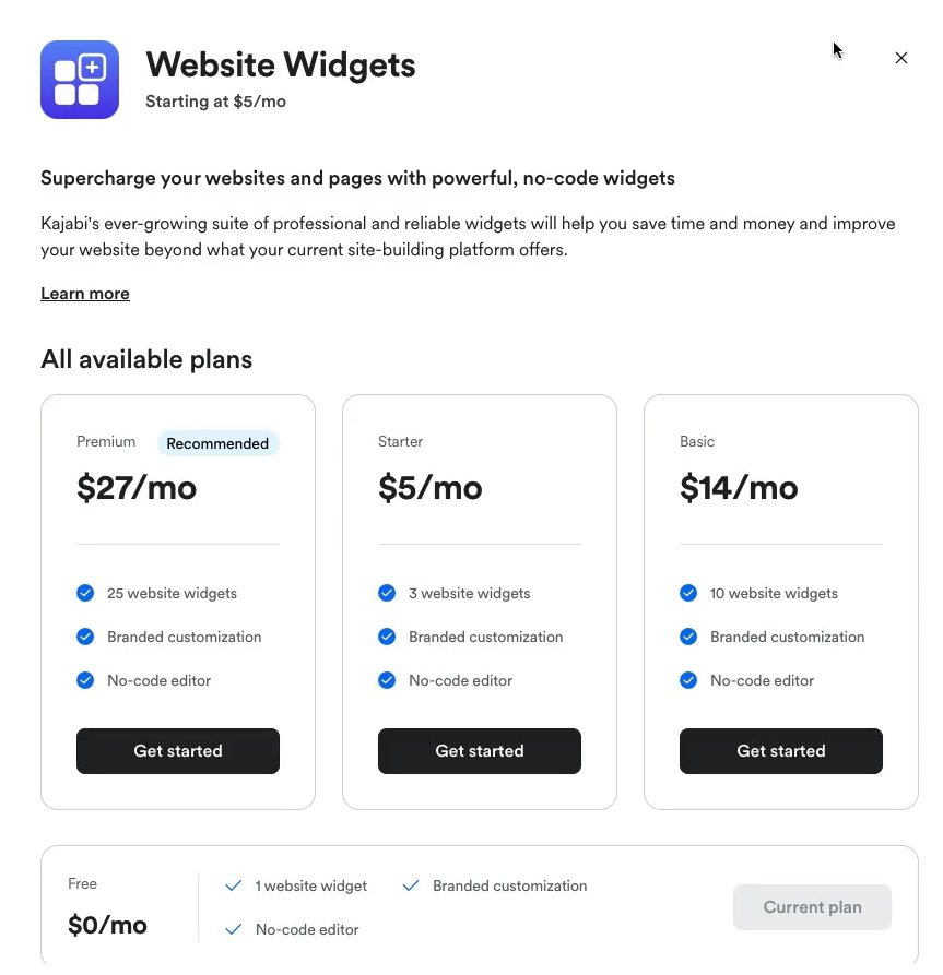 kajabi widgets pricing