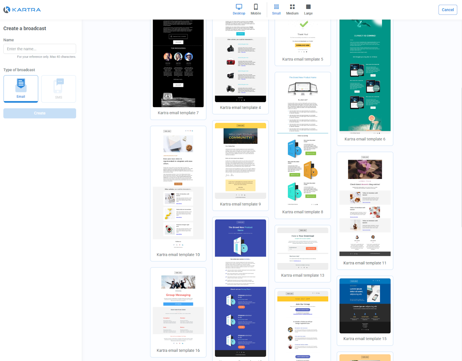 Kartra's email design templates