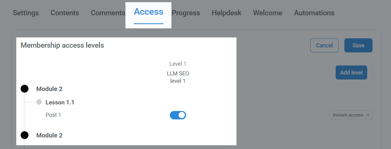 set access tiers