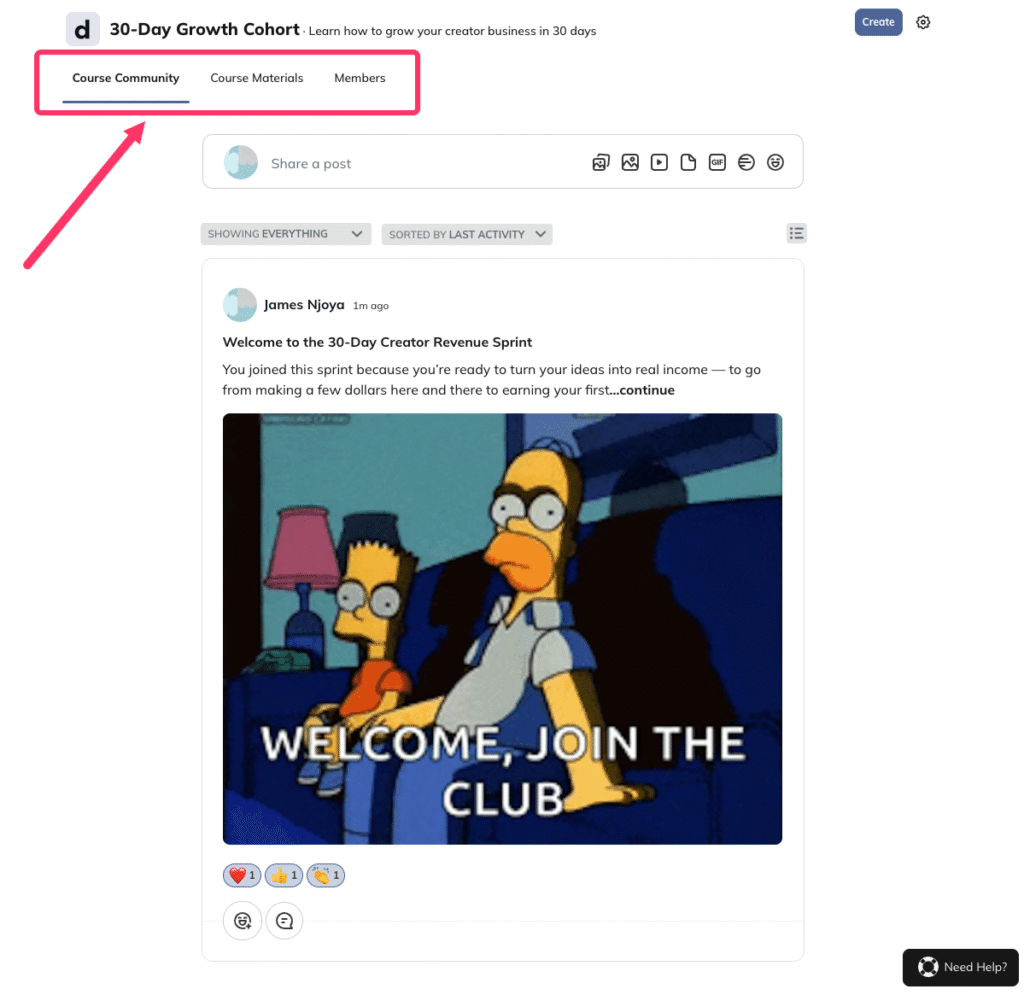 Cohort-based course with community features in Mighty Networks