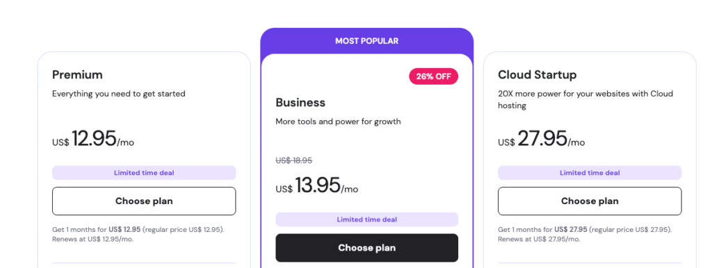 Hostinger pricing page