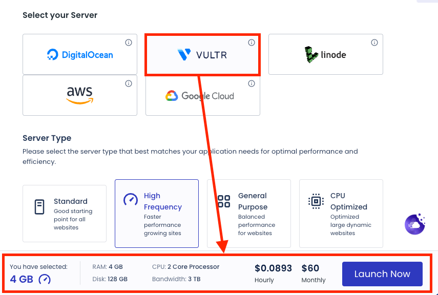 Vultr pricing in Cloudways