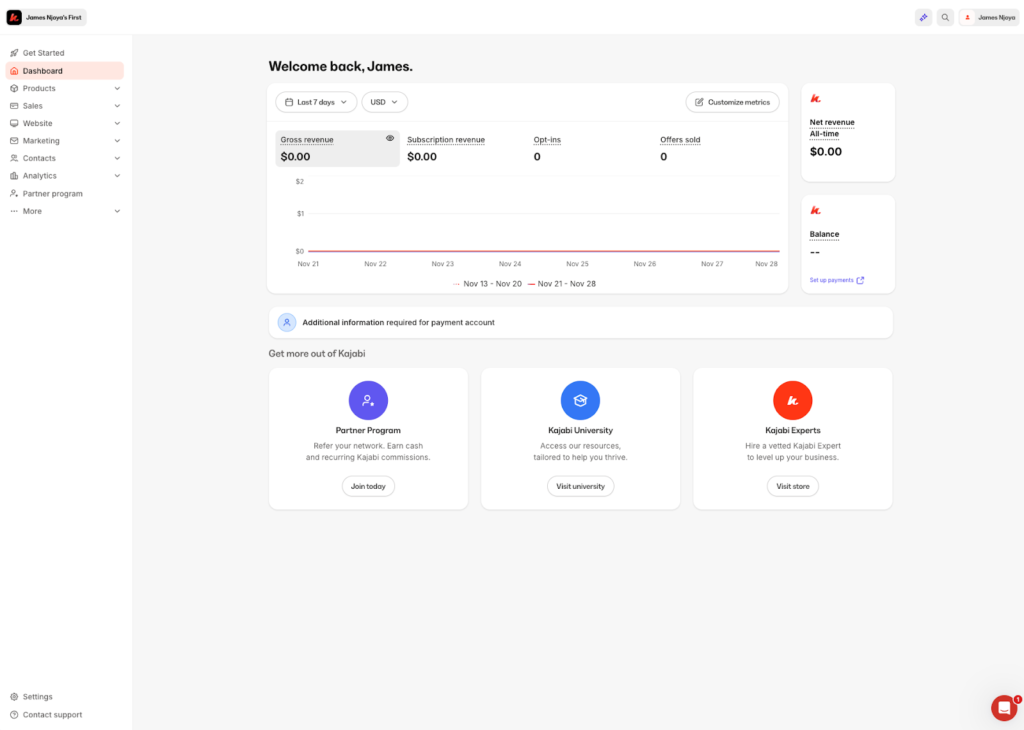 Kajabi's dashboard