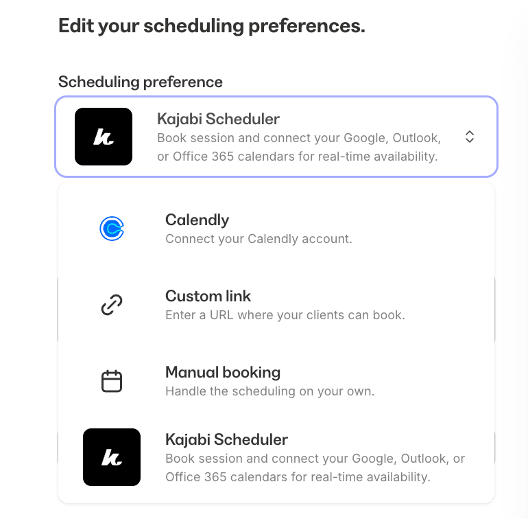Kajabi scheduler with other options like Calendly