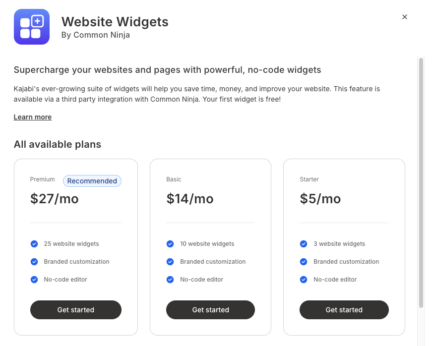 Widgets pricing