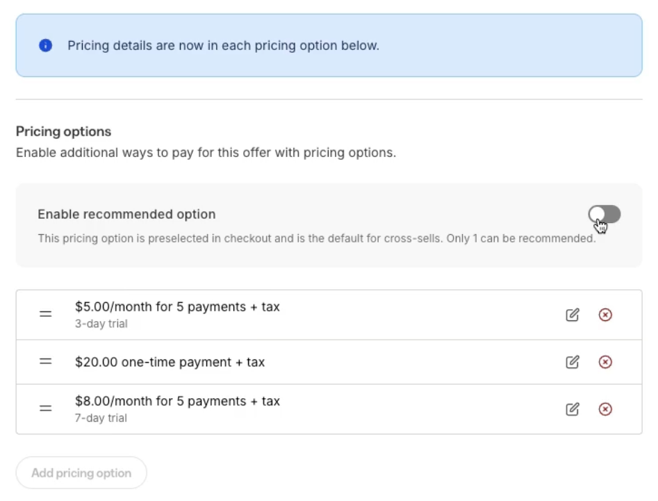 creating multiple pricing points in Kajabi