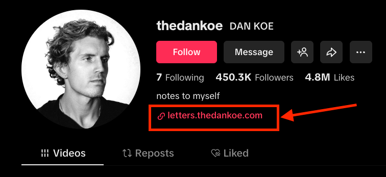 example of a link in bio on tiktok