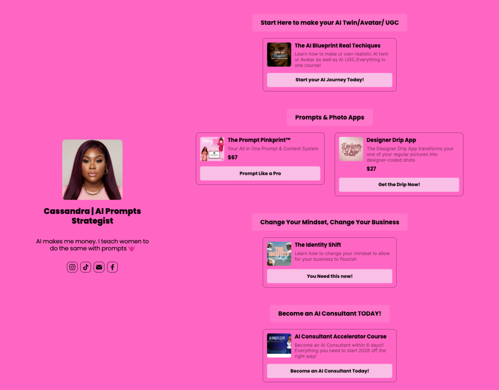 a one-page Stan Store online storefront showcasing multiple products for sale