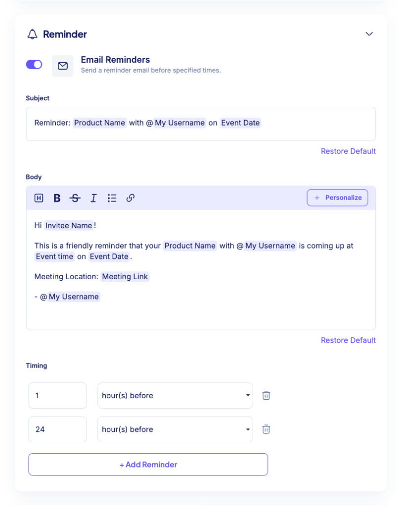events reminders and notifications in stan store