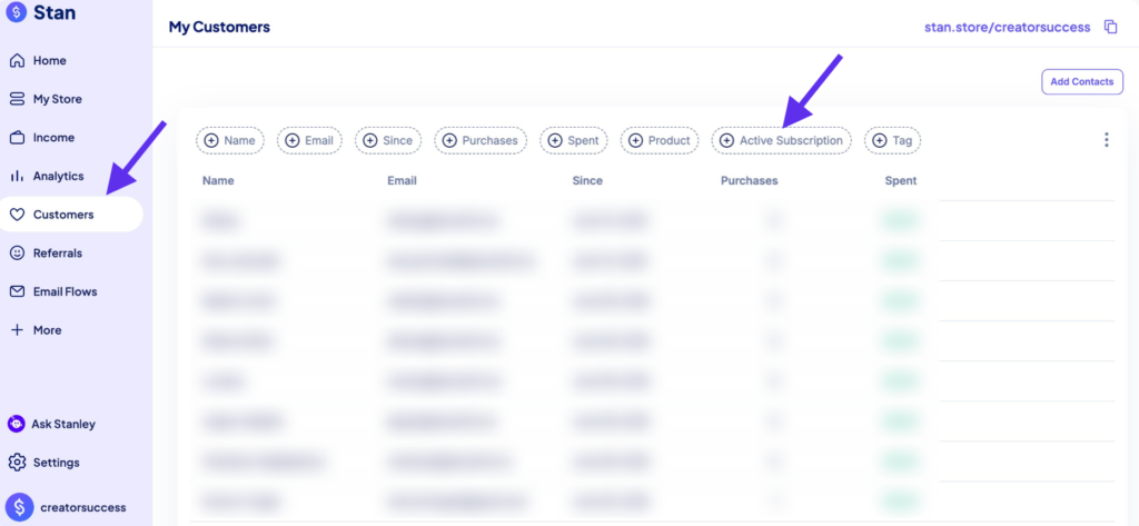 members tracking in Stan Store