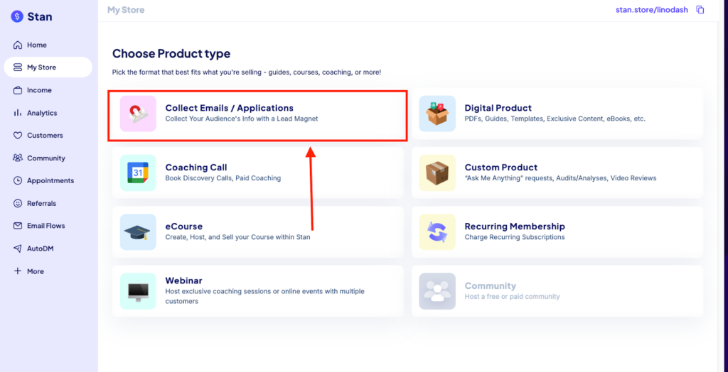 choosing the product page for your landing page