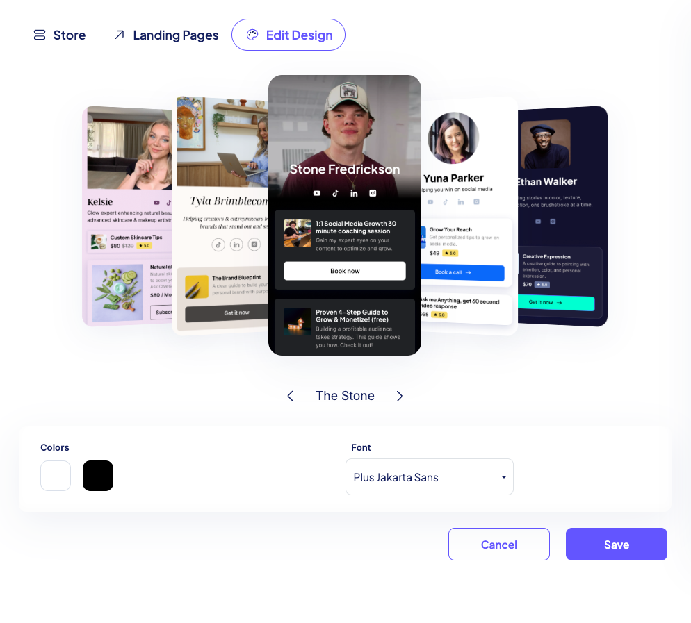 landing page themes in Stan Store