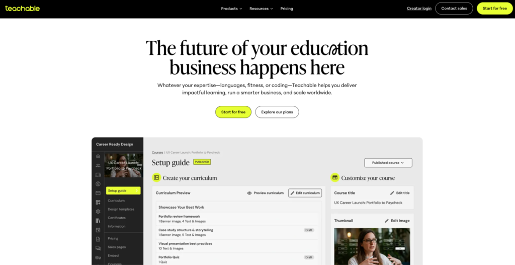 Teachable homepage website