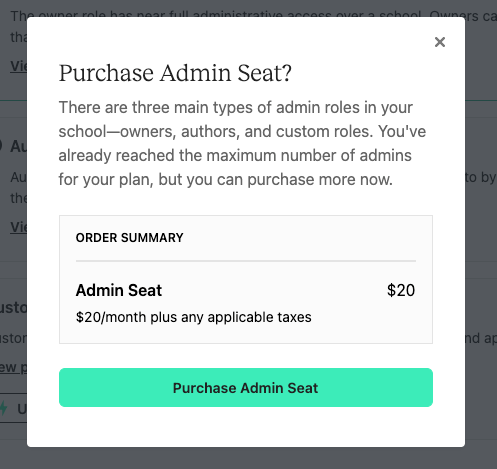 Teachable extra admin seat costs