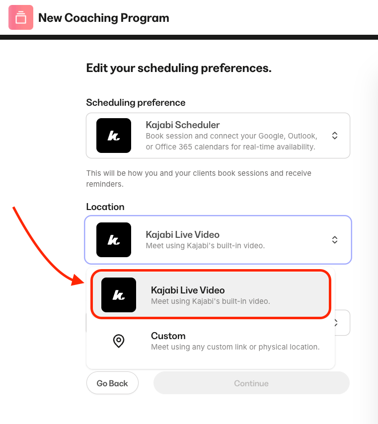 Kajabi live video in coaching products.