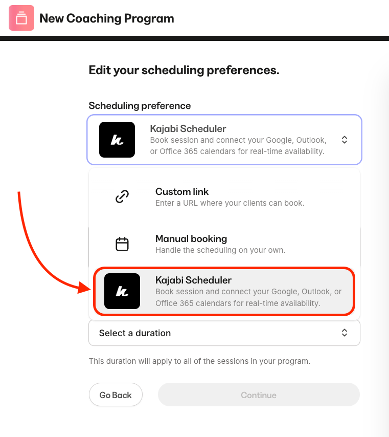 Kajabi Scheduler in coaching products.