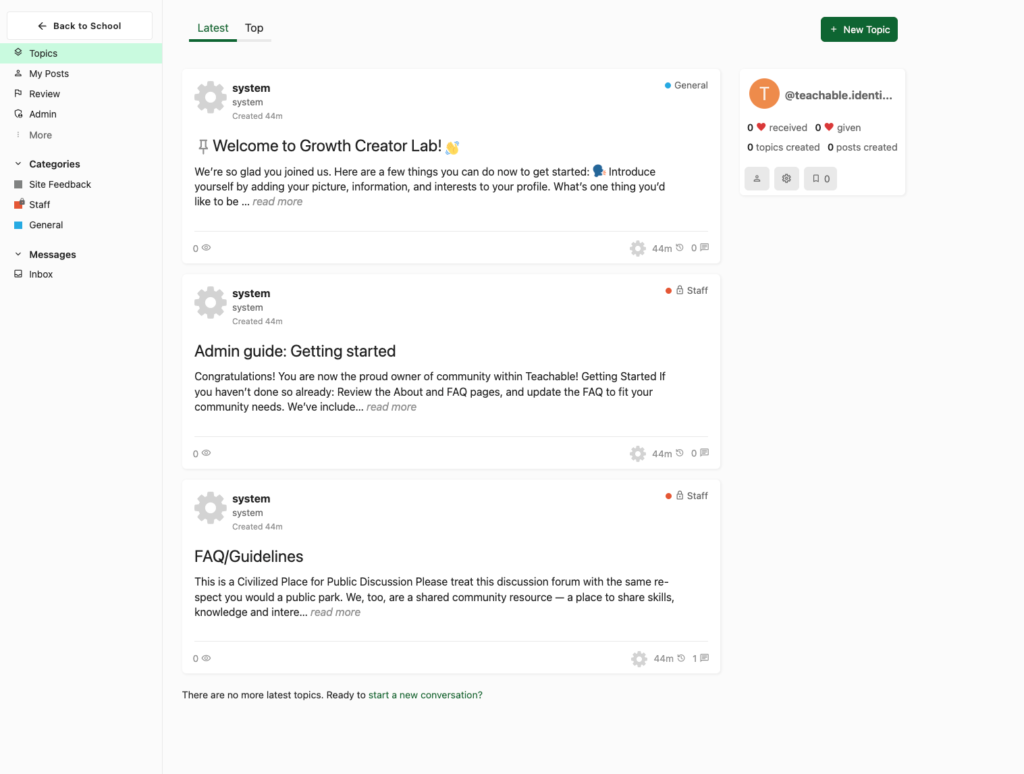Teachable community UI.
