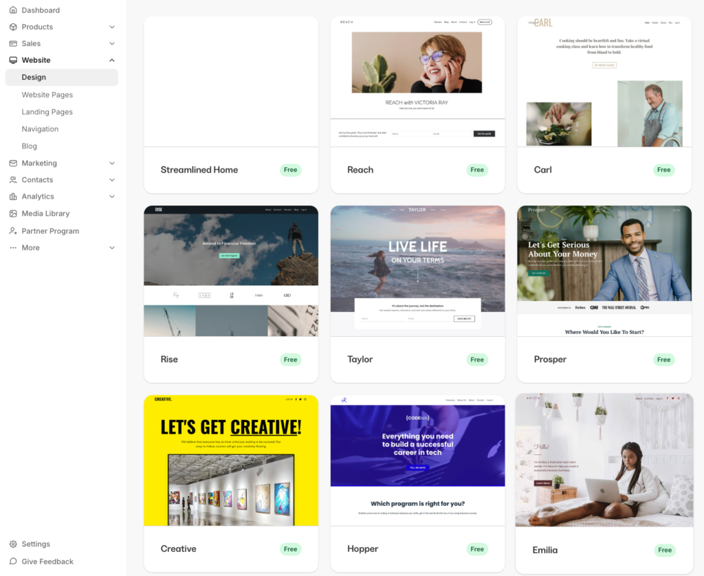 Kajabi theme templates.