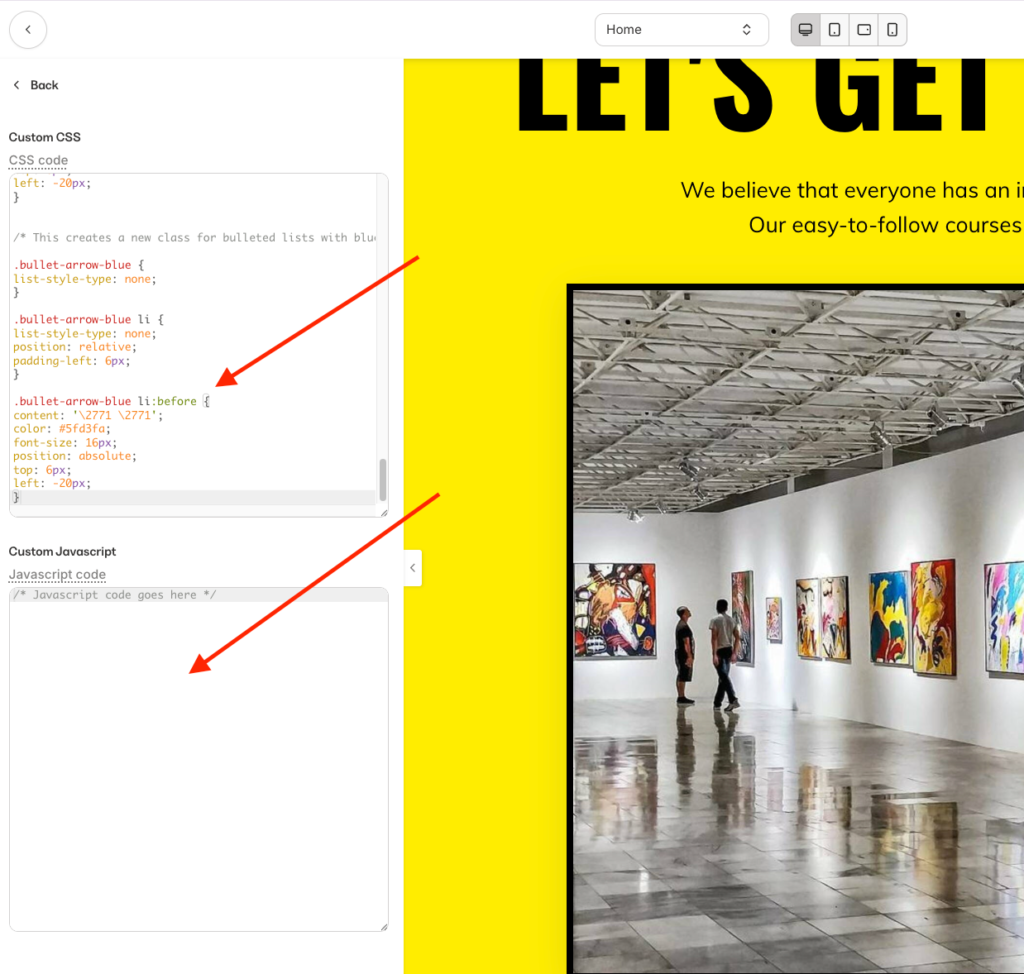 Adding css and js code.