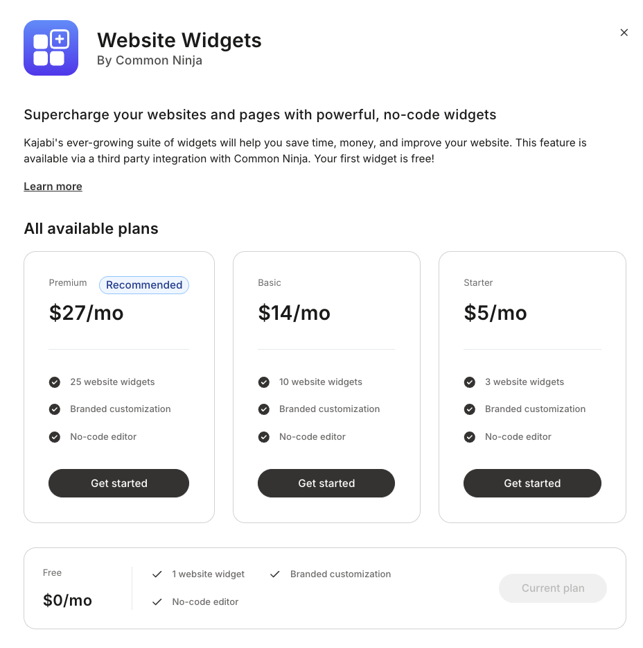 Kajabi custom widgets pricing.