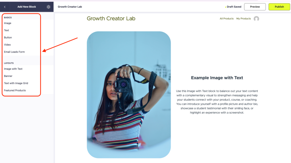 Teachable basic page builder.