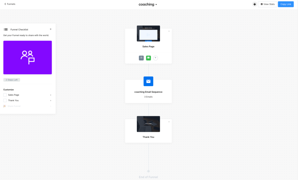 Visual funnel builder in Kajabi.