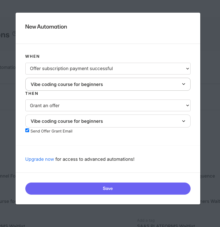 Kajabi automation example.
