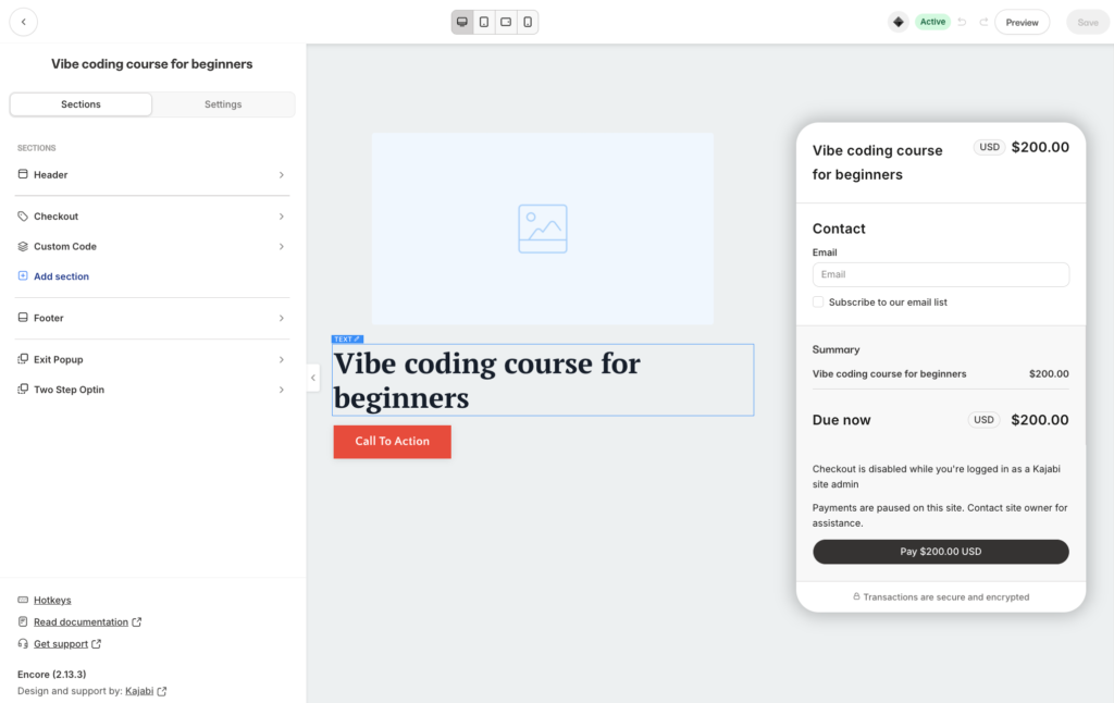 Kajabi checkout builder.