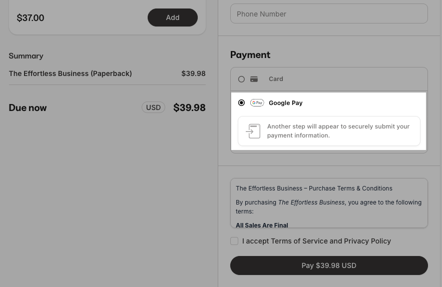 Kajabi Google Pay express checkout.