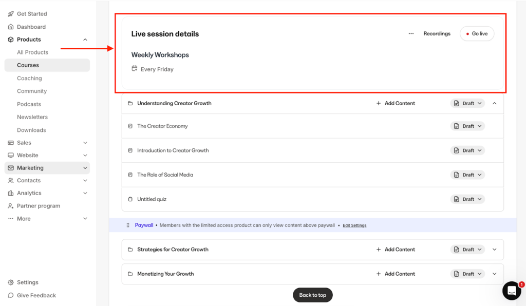 kajabi native live lesson feature