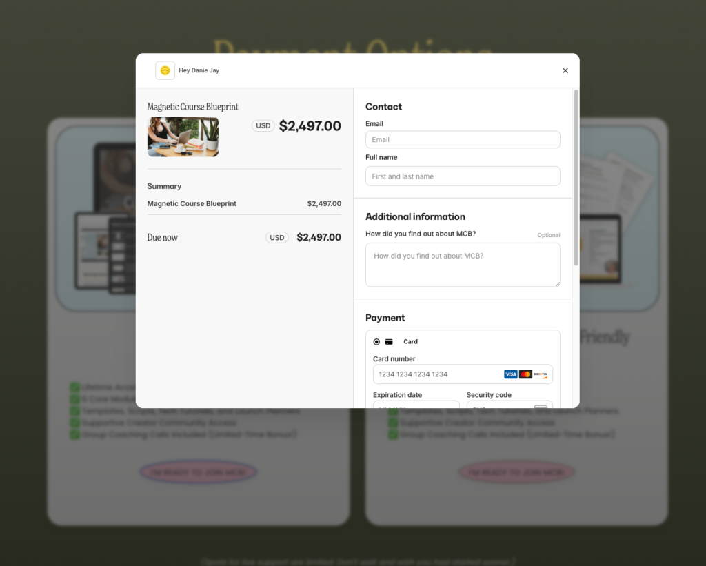 Kajabi popup checkout.