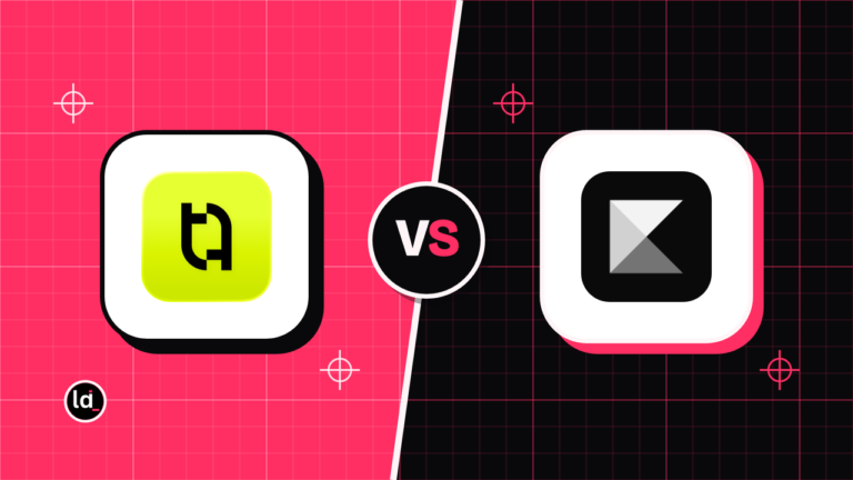 Teachable and Kajabi app icons on a split pink and black background with a VS badge between them