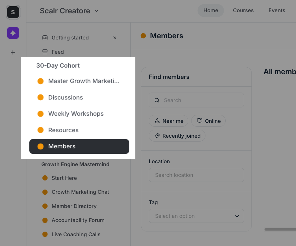 A space group featuring separate spaces to create a cohort-based program in Circle