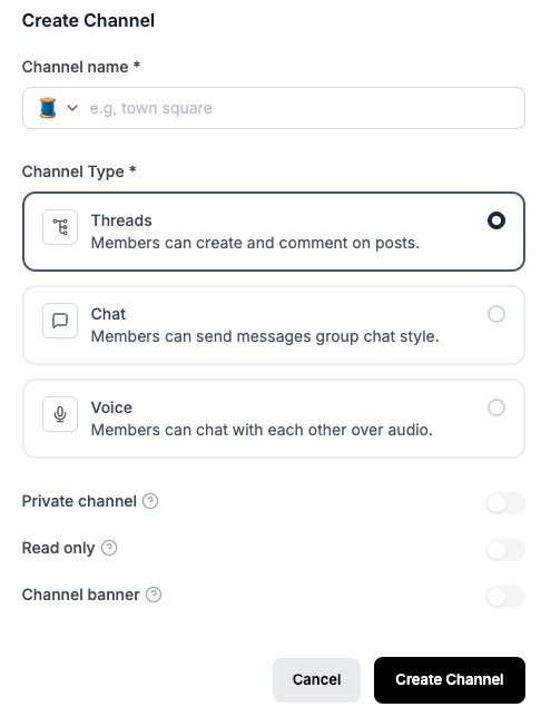 Various channel types you can create in Heartbeat