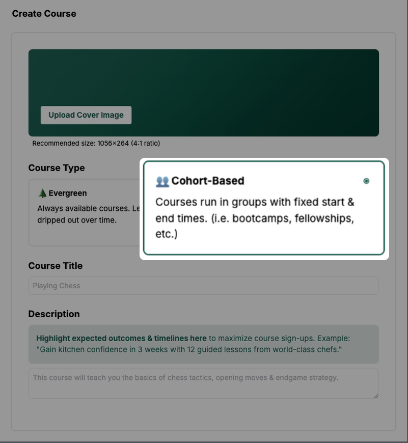 Code-based course creation tool in heartbeat