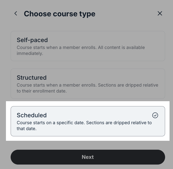 Scheduled course type in Circle
