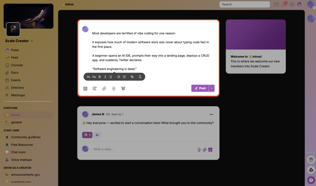 Limited community post editor in Heartbeat