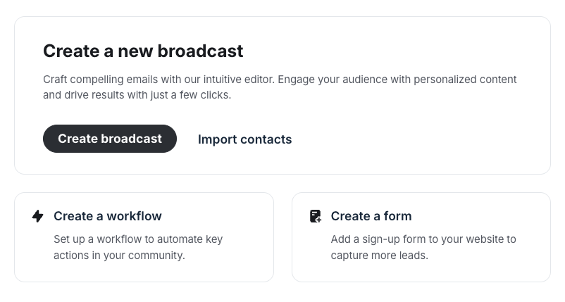Using an automated workflow broadcast, creating a form and importing contacts in Circle Email Hub