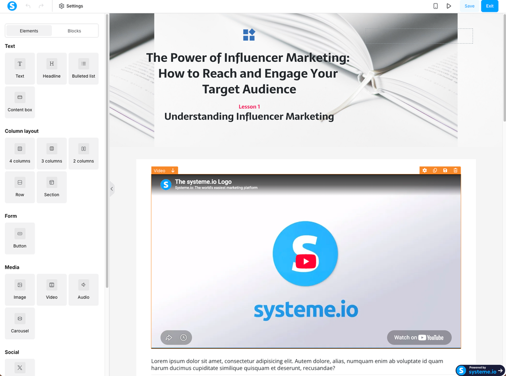 Systeme's lesson builder