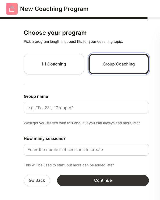 Kajabi coaching product creation tool - choose between one-on-one and group coaching