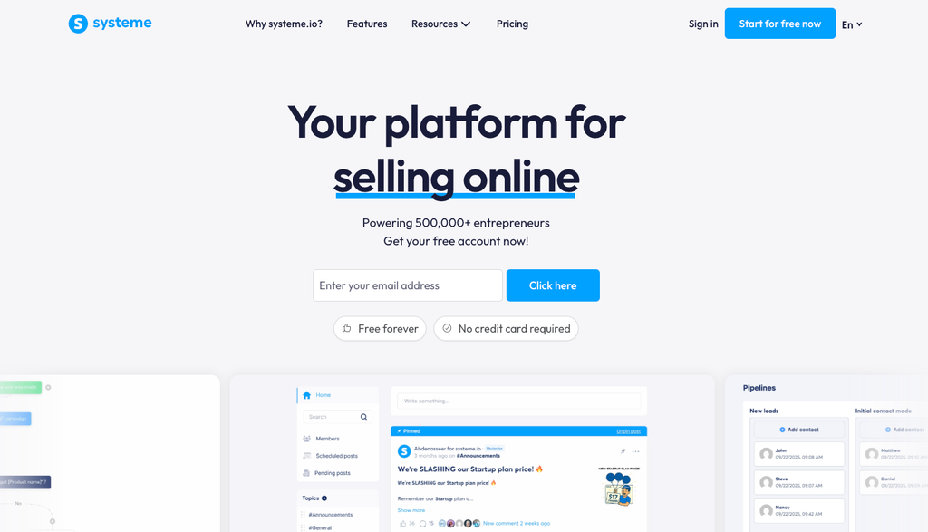 Systeme.io homepage